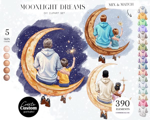 Moon with Dad Clipart