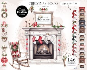 Christmas Socks DIY Clipart Set