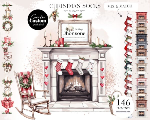 Christmas Socks DIY Clipart Set