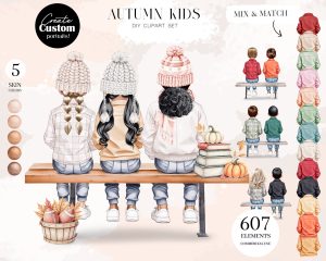 Autumn Kids Clipart | DIY Portrait Creator Set Autumn Kids Clipart | DIY Portrait Creator Set