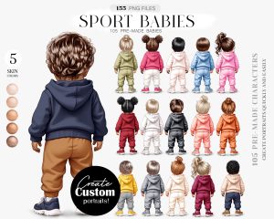 Sport Babies Clipart Set – Premade Characters Sport Babies Clipart Set - Premade Characters