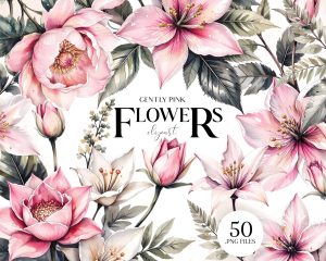 Soft Pink Floral Clipart Set