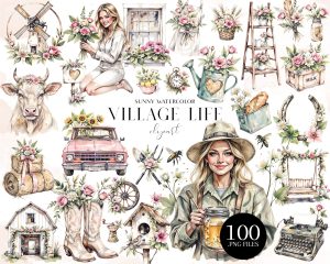 Village Life Watercolor Clipart