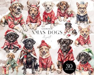 Christmas Dogs Clipart Set Christmas Dogs Clipart Set