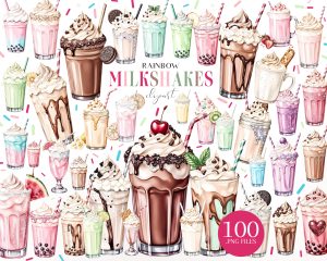 Rainbow Milkshakes Clipart Set