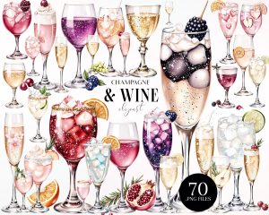 Champagne & Wine Clipart Set