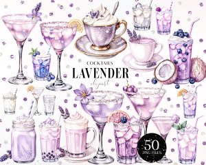 Lavender Cocktail Clipart Set