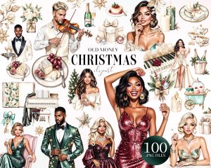 Old Money Christmas Clipart Set