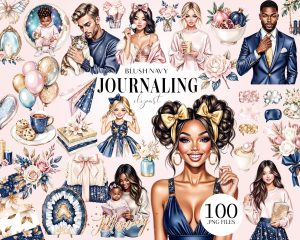 Blush Navy Journaling Clipart Set