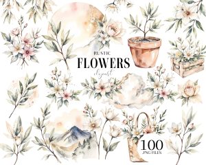 Rustic Flowers Clipart Set
