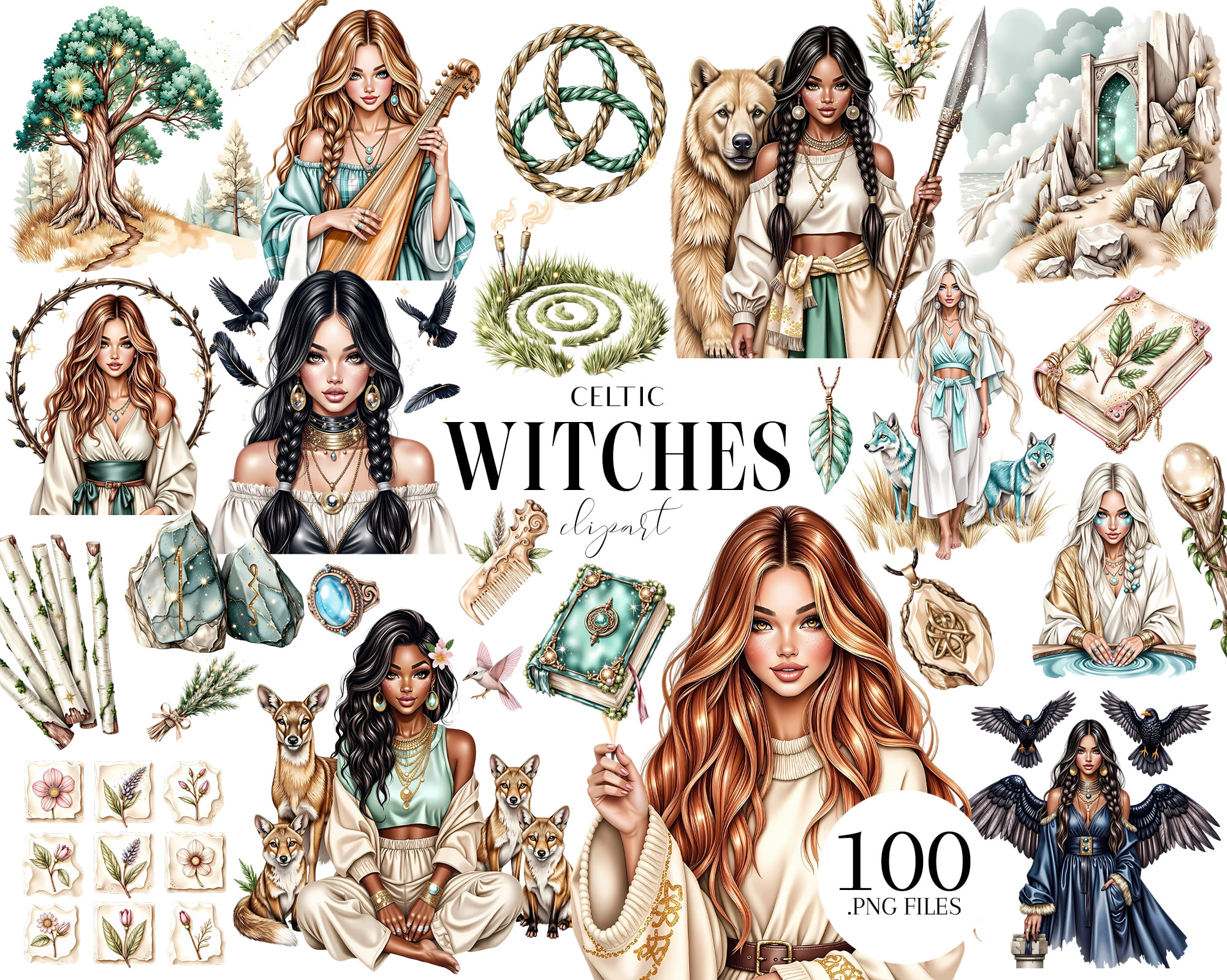 Celtic Witches Clipart Set Celtic Witches Clipart Set
