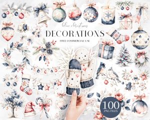 Red and Blue Christmas Ornaments Clipart