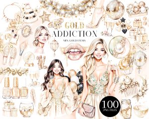 Gold Glam Party Clipart Set Gold Glam Party Clipart Set