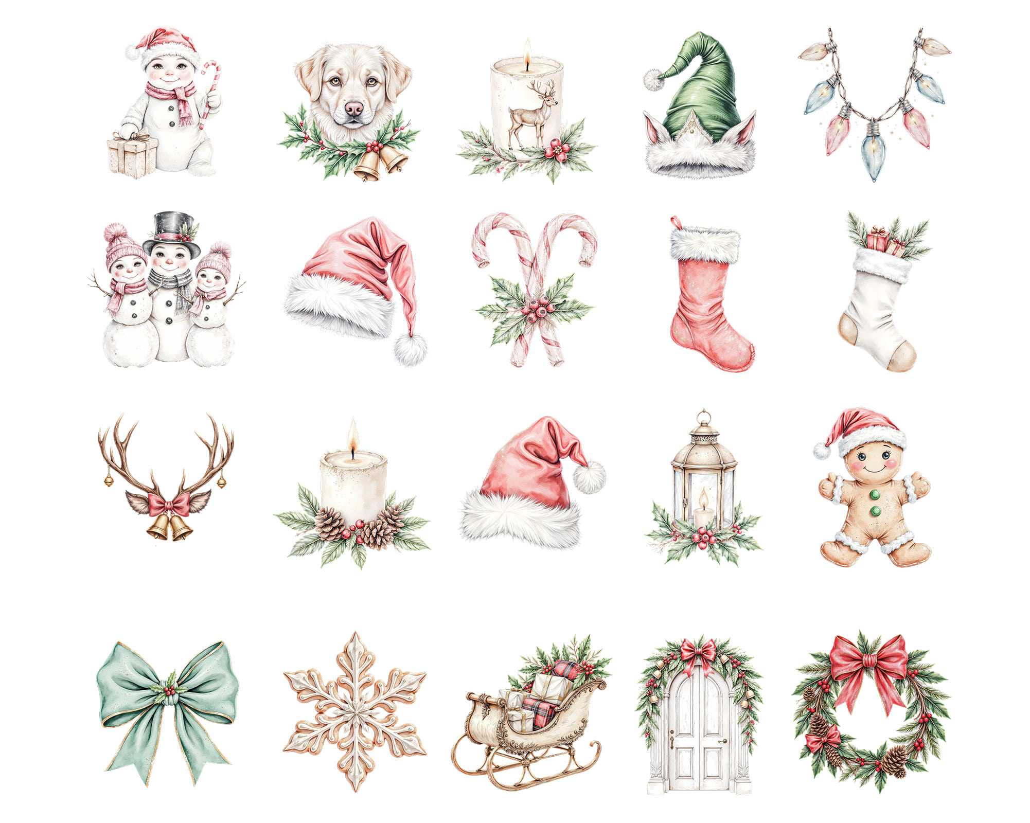 Watercolor Vintage Christmas Clipart Set Watercolor Vintage Christmas Clipart Set - Image 2