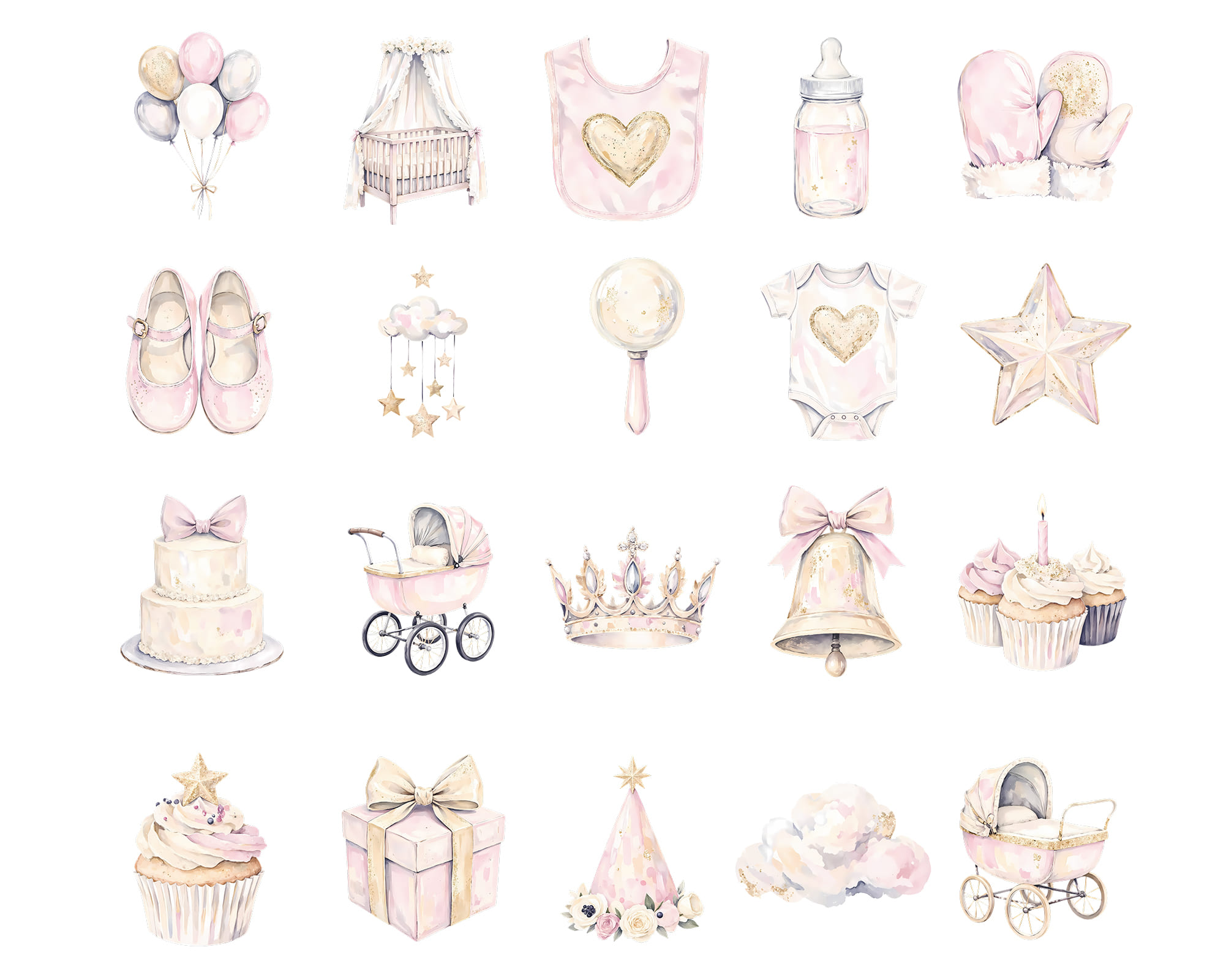 Watercolor It’s a Girl Clipart Set Watercolor It’s a Girl Clipart Set - Image 2