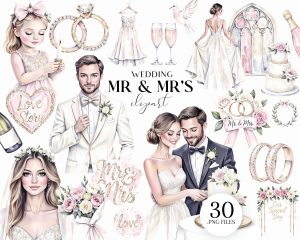 Mr and Mrs Bride Groom Clipart