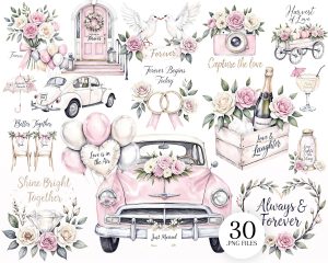 Just Married Clipart, Wedding Car PNG