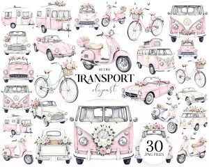 Retro Transport Clipart Set