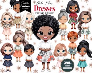 Chibi Mom Clipart, Dresses Portrait Creator Chibi Mom Clipart, Dresses Portrait Creator