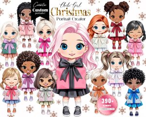 Christmas Girl Clipart, Chibi Portrait Creator Christmas Girl Clipart, Chibi Portrait Creator