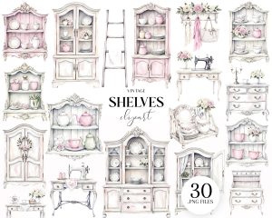 Vintage Shelves Clipart Vintage Shelves Clipart