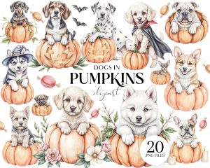 Dogs in Pumpkins Clipart Dogs in Pumpkins Clipart