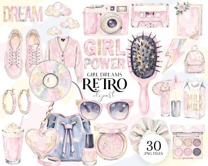 Retro Girl Dreams Clipart