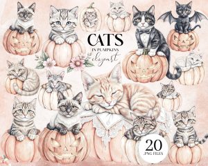 Cats in Pumpkins Clipart