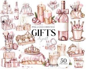 Pink & Gold Gifts Clipart – Luxury Holiday