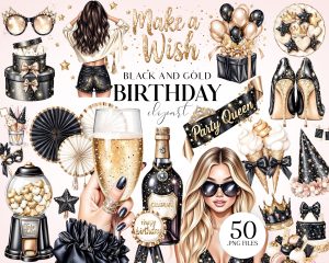 Black and Gold Birthday Clipart