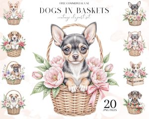 Dogs in Baskets Clipart