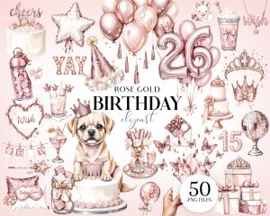 Rose Gold Birthday Clipart