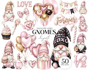 Pink and Black Sparkle Gnomes Clipart