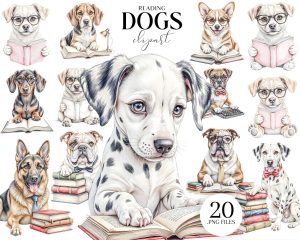 Reading Dogs Clipart