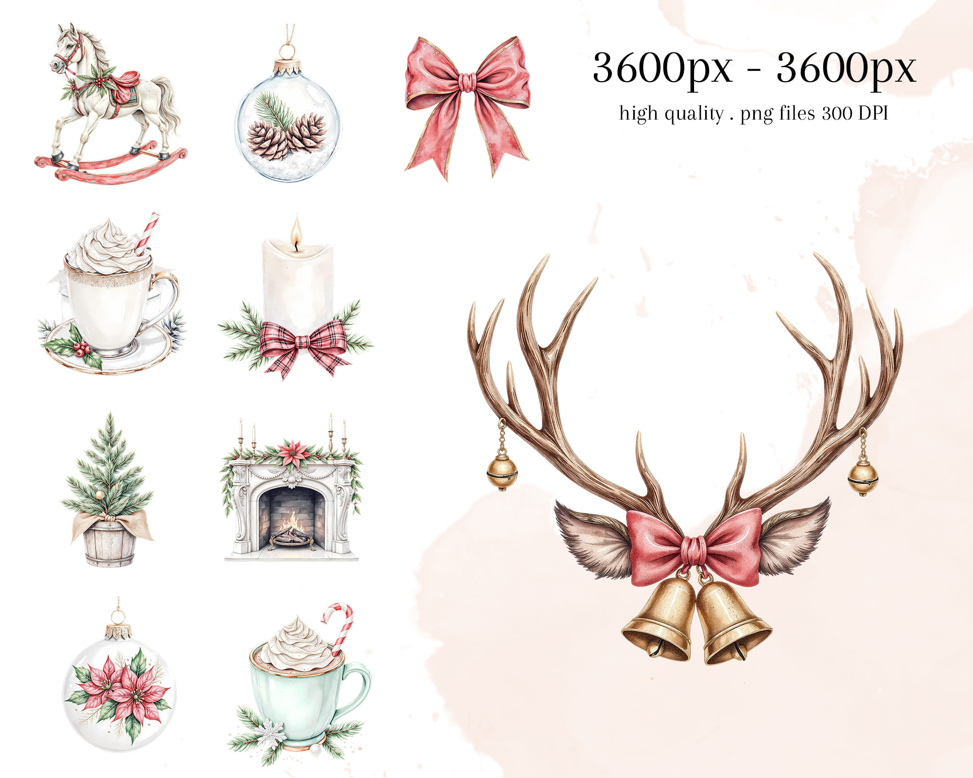 Watercolor Vintage Christmas Clipart Set Watercolor Vintage Christmas Clipart Set - Image 3