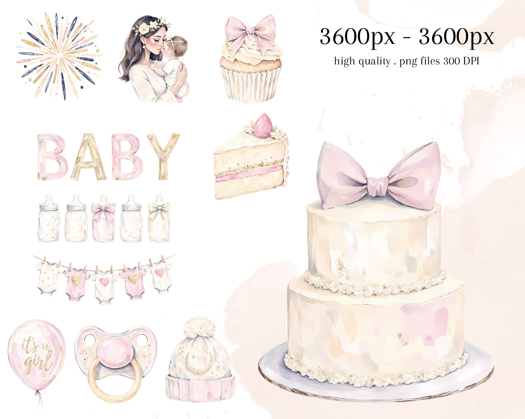 Watercolor It’s a Girl Clipart Set Watercolor It’s a Girl Clipart Set - Image 3