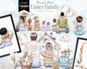 Spring Family Clipart, Floral Portrait Creator