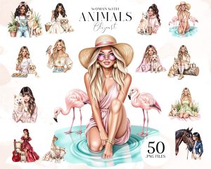 Woman with Animals Clipart Woman with Animals Clipart