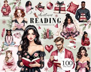 Christmas Reading Clipart Set
