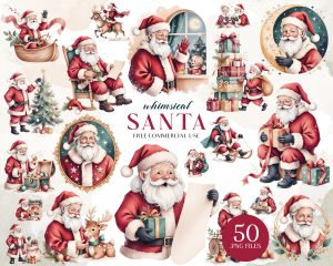 Whimsical Santa Clipart Set