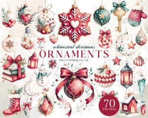 Whimsical Christmas Ornaments Clipart
