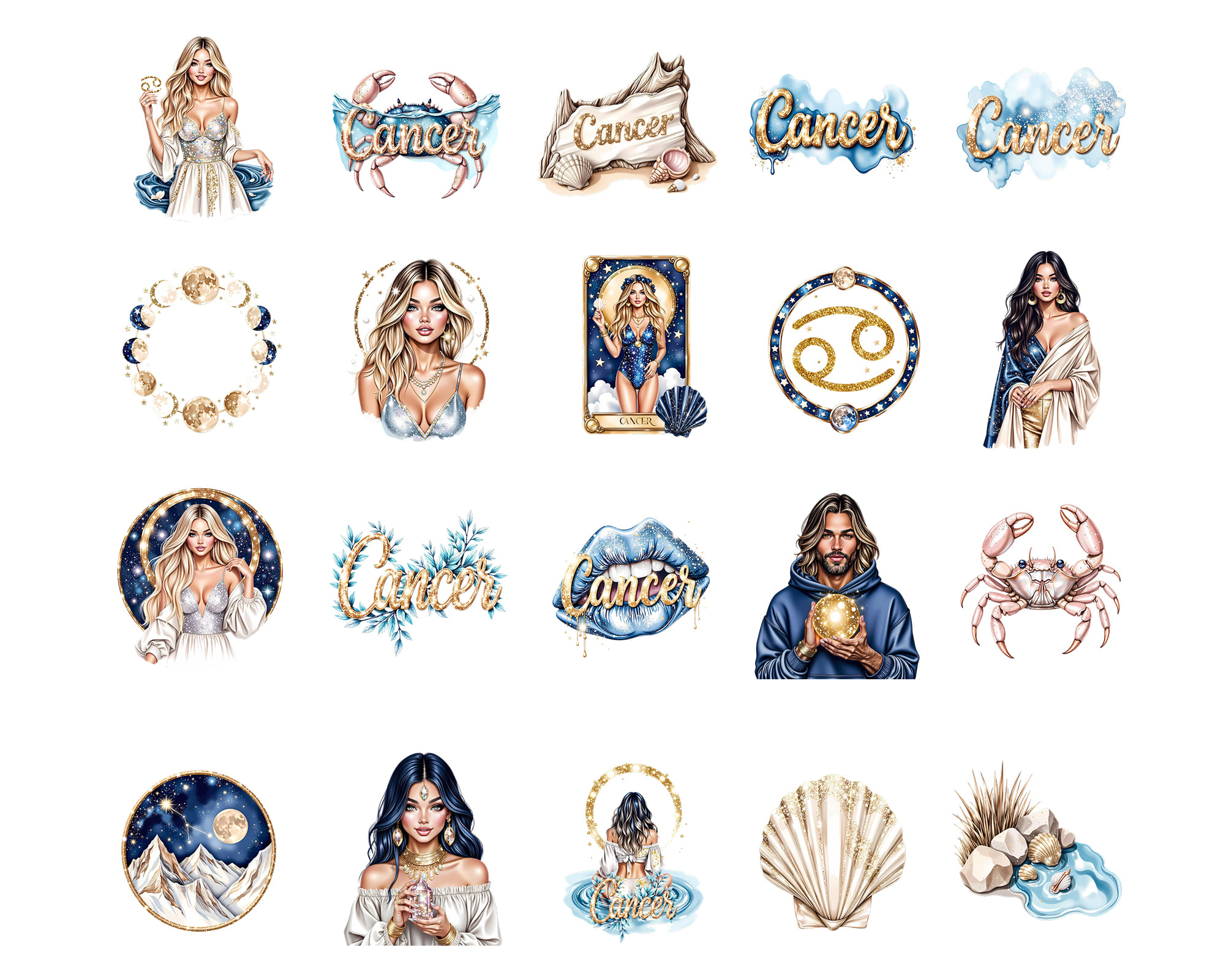 Cancer Zodiac Clipart Set Cancer Zodiac Clipart Set - Image 3