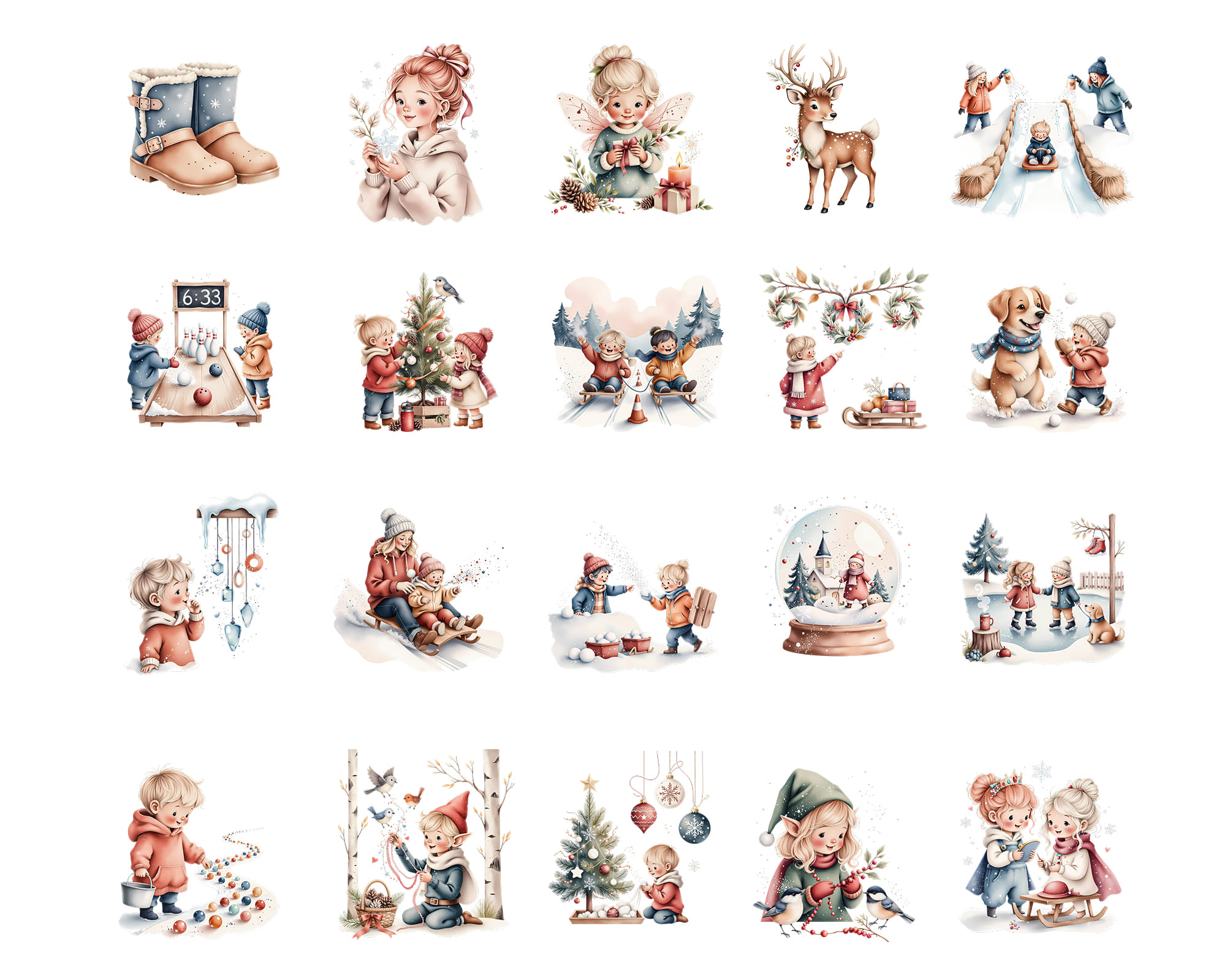 Whimsical Winter Kids Clipart Whimsical Winter Kids Clipart - Image 3