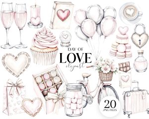 Love Day Clipart, 20 PNG Romantic