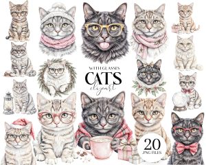 Cats with Glasses Clipart Cats with Glasses Clipart