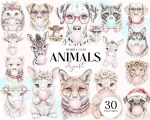 Watercolor Bubble Gum Animals Clipart Watercolor Bubble Gum Animals Clipart