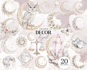 Watercolor Celestial Clipart Set