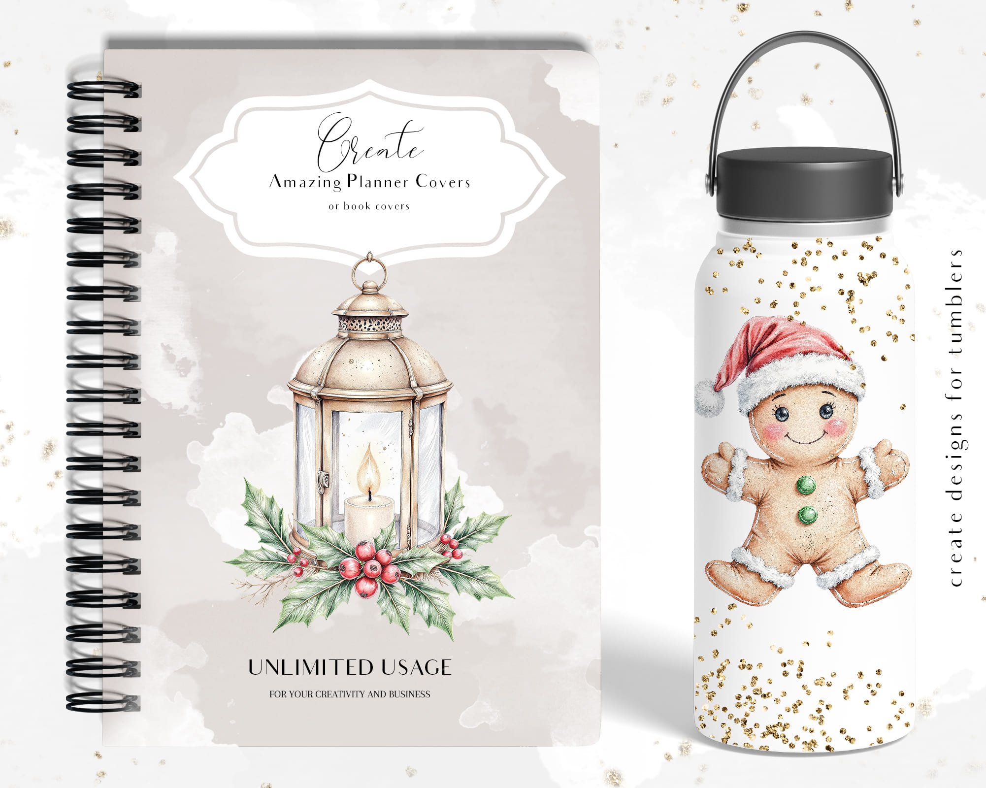 Watercolor Vintage Christmas Clipart Set Watercolor Vintage Christmas Clipart Set - Image 5