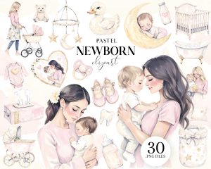 Watercolor Newborn Baby Clipart