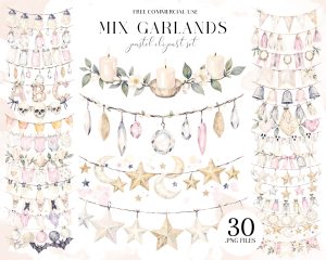 Watercolor Garland Clipart Set